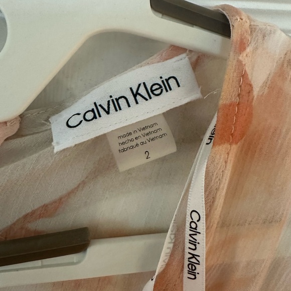 Calvin Klein Peach Floral Wrap Dress - Picture 3 of 3